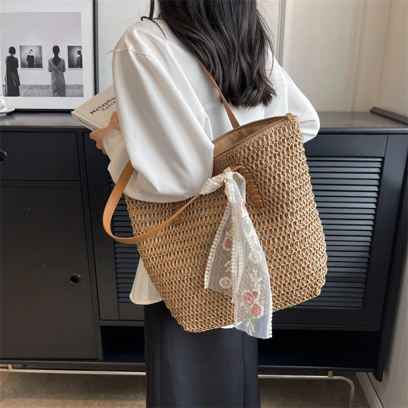 Women's Handwoven Straw Tote Bag | Summer Large Capacity Shoulder Bag